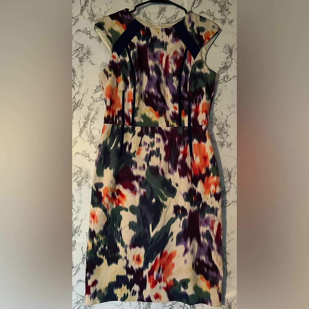 David Meister Abstract Sheath Dress Size 8 Colorful Unique Cocktail Dress Bright